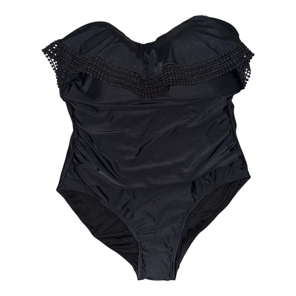 Kona Sol Bandeau Flounce Ruched One-Piece Swimsuit